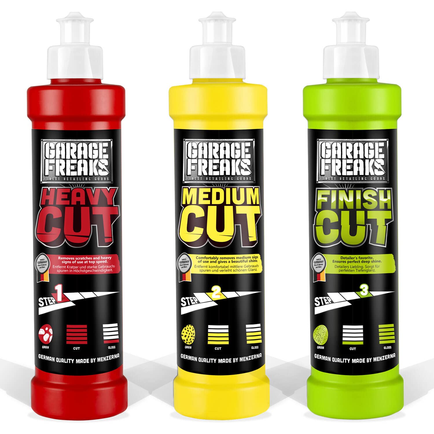 71xeMNVKuIL._SY1500_.jpg Garage Freaks Auto-Politur-Komplettsatz 250ml – 3-stufiges Poliersystem für perfekte Lackaufbereitung – Bild 1