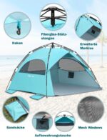 Glymnis Quick-Up Strandzelt 210x180cm mit UPF 50+ UV-Schutz – Automatisches Strandmuschel für 4-6 Personen – Bild 4