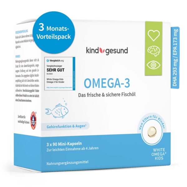 White Omega Kids Fischöl-Kapseln 270er – DHA & EPA für Gehirn, Augen & Herz
