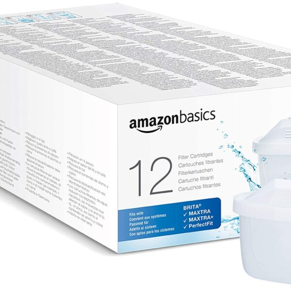 Amazon Basics Wasserfilterkartuschen 12er Set – kompatibel mit BRITA & PerfectFit
