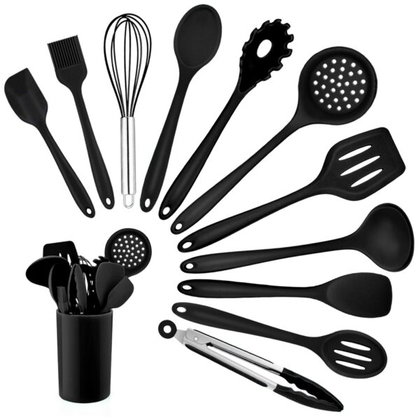Homikit 12-teiliges Silikon Küchenhelfer Set – Hitzebeständige Kochutensilien mit Halter