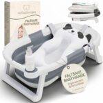 VALVANI Faltbare Babybadewanne mit Panda-Kissen – Ergonomisch & Rutschsicher für Neugeborene