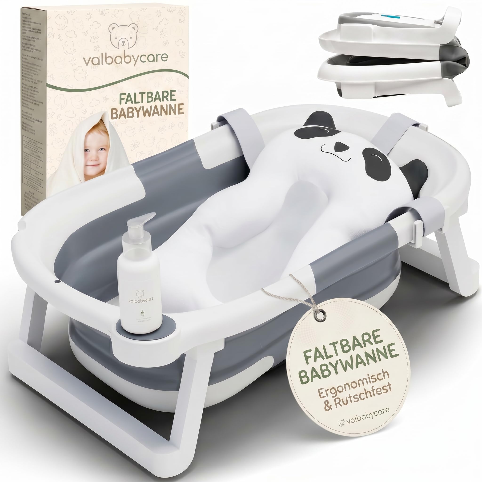 71yTr2NLjcL._SY2048_.jpg VALVANI Faltbare Babybadewanne mit Panda-Kissen – Ergonomisch & Rutschsicher für Neugeborene – Bild 1