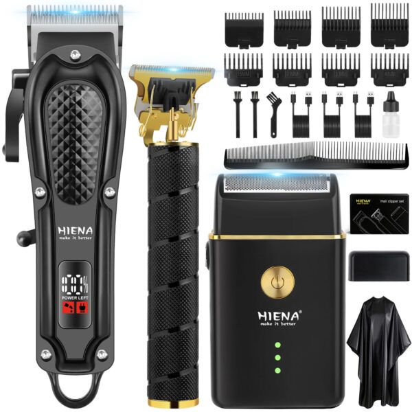 HIENA PRO Profi Haarschneidemaschine Set – 3in1 Bartrimmer & Folienrasierer mit USB-Akku
