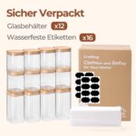 ComSaf Vorratsgläser 12er Set mit Bambusdeckel – Luftdichte Aufbewahrung für Küche – Bild 8