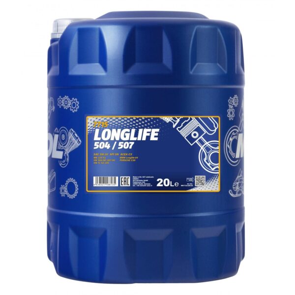 MANNOL 7715 Longlife 504/507 5W-30 Motoröl 20L – Synthetisches Premium-Öl für VW-Motoren