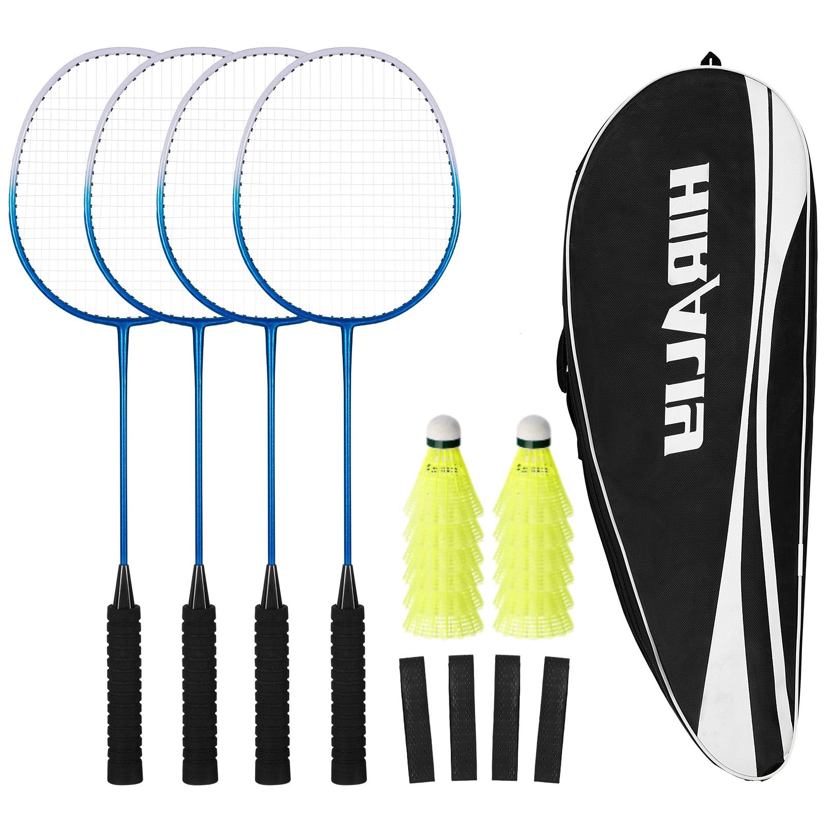71zcajQcTGL._SY1601_.jpg HIRALIY Badminton 4er-Set – Leichte Schläger mit 12 Federbällen für Familie & Anfänger – Bild 1