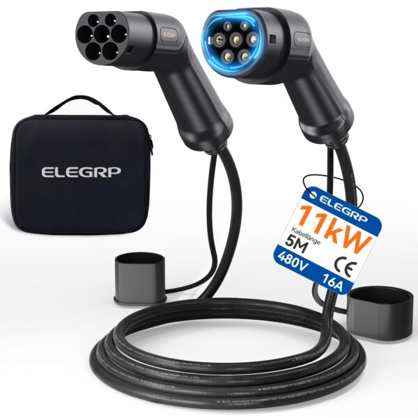 ELEGRP Typ 2 Ladekabel 11kW 5M 16A – Mode 3 Schnellladestation für Elektroautos