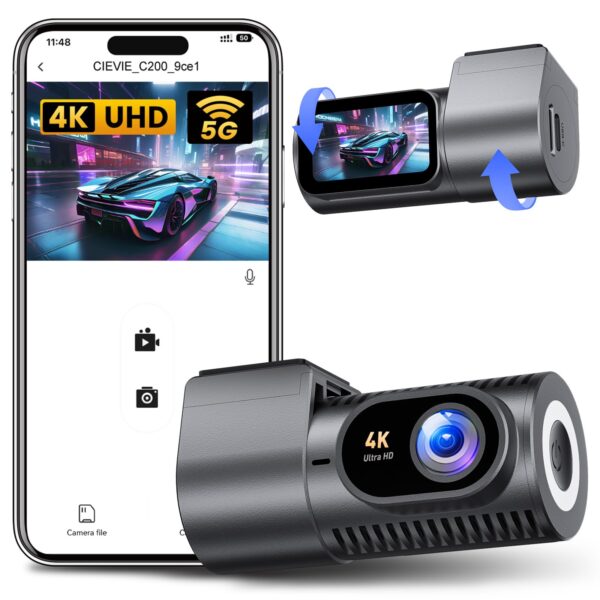 CIEVIE 4K Dashcam mit 360° Drehfunktion, 1,5" IPS Display & 5G WLAN – Frontkamera