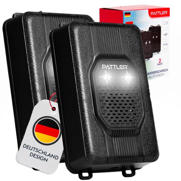 PATTLER® Marderschreck Auto mit Blitzlicht – 2er Set Marderabwehr für Auto, Garten & Dachboden