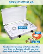CFH Capri ZK 421 Zweiflammkocher – 3,8 kW Camping Gaskocher mit Druckregler & Schlauch – Bild 3
