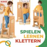 KIDIZ Lernturm mit Lernuhr – 3-stufig höhenverstellbar, bis 50 kg belastbar, Kiefernholz – Bild 5