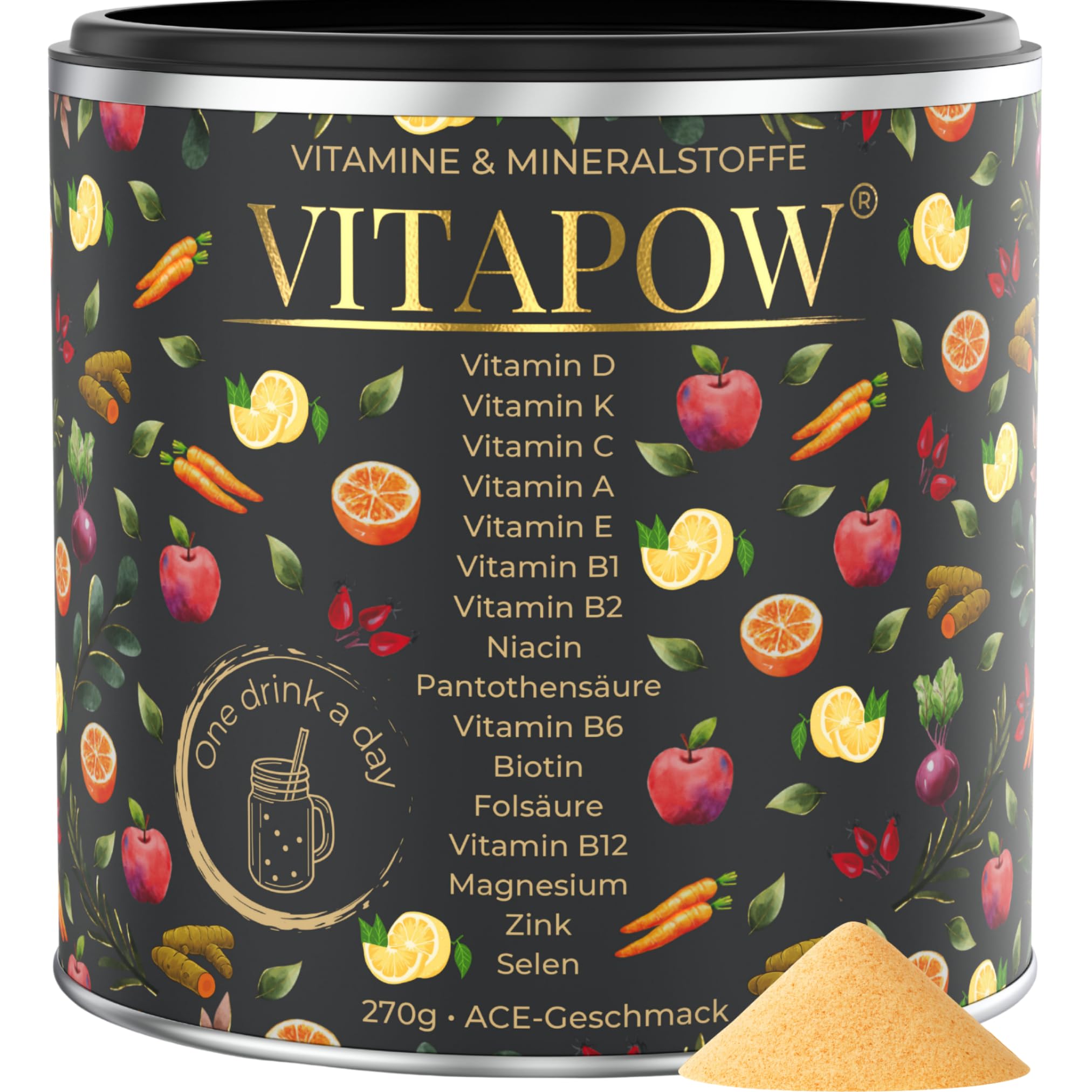 81-XahppiiL._SY2025_.jpg Vitapow Multivitamin Pulver – 13 Vitamine & Mineralstoffe für Immunsystem & Energie – Bild 1