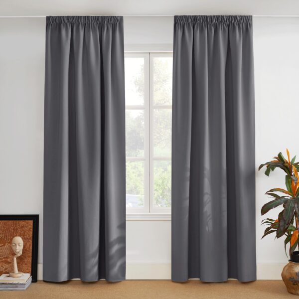 PONY DANCE Verdunkelungsgardinen Grau 2er Set 245x140 cm – Thermovorhang mit Hitzeschutz
