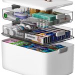 CTIME 3-stöckige Medizinbox mit Lederhenkel – Tragbarer Medizinorganizer für Zuhause & Reisen