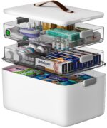CTIME 3-stöckige Medizinbox mit Lederhenkel – Tragbarer Medizinorganizer für Zuhause & Reisen