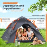 mayhike Pop-Up Wurfzelt 2 Personen – Automatik Campingzelt wasserdicht 3000mm mit 2 Türen – Bild 2