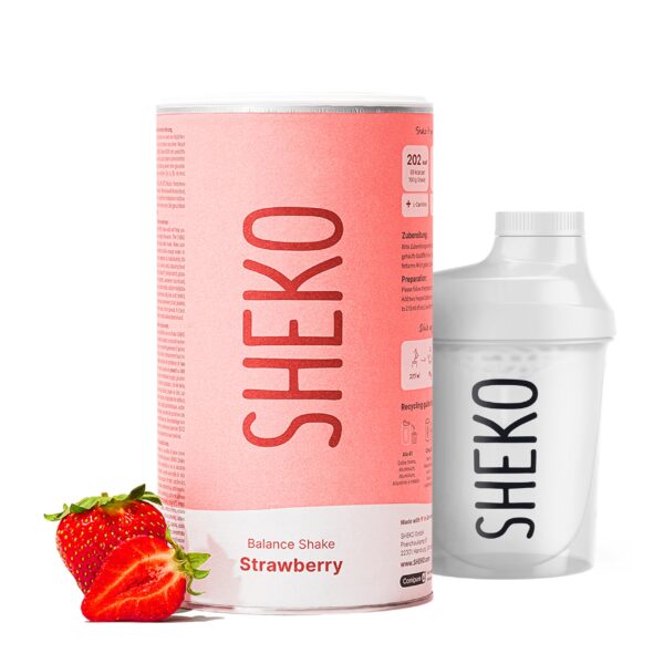 Sheko Balance Shake Erdbeere mit Shaker – 21 Mahlzeitenersatz für nachhaltiges Abnehmen