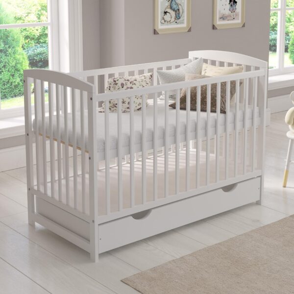 Love For Sleep Babybett 120x60 cm Weiß – Mitwachsendes Gitterbett mit Schublade & Matratze