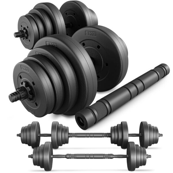 TREX SPORT 40kg Hantelset – 2in1 Kurzhanteln & Langhantel mit Verbindungsstab