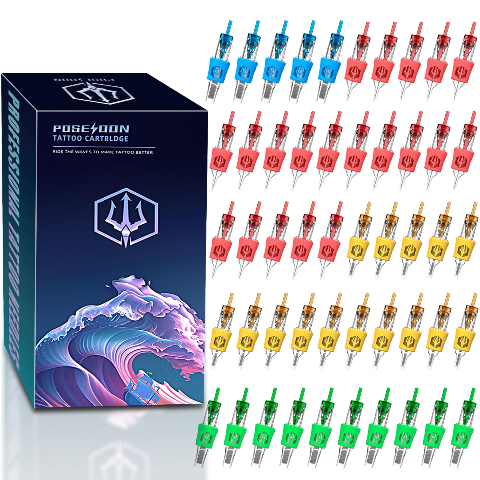 811gGJVwdvL._SY1600_.jpg POSEIDON Tattoo-Kartuschennadeln 50er Set – Sterile Einwegnadeln für alle Maschinen – Bild 1