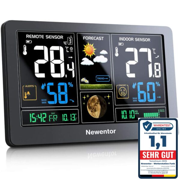 Newentor Funkwetterstation mit Aussensensor – Wettervorhersage & DCF Funkuhr