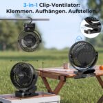 Sumairs 10000mAh Akku Camping Ventilator 14cm – Tragbar mit Fernbedienung & LED-Lampe – Bild 6