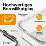 STOVY® Meal Prep Boxen Glas 5x 1040ml – Hochwertige Glasbehälter mit Deckel – Bild 4