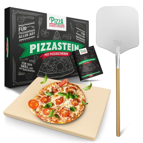 Pizza Divertimento Pizzastein 38x30 cm mit Pizzaschieber – Cordierit für Backofen & Grill