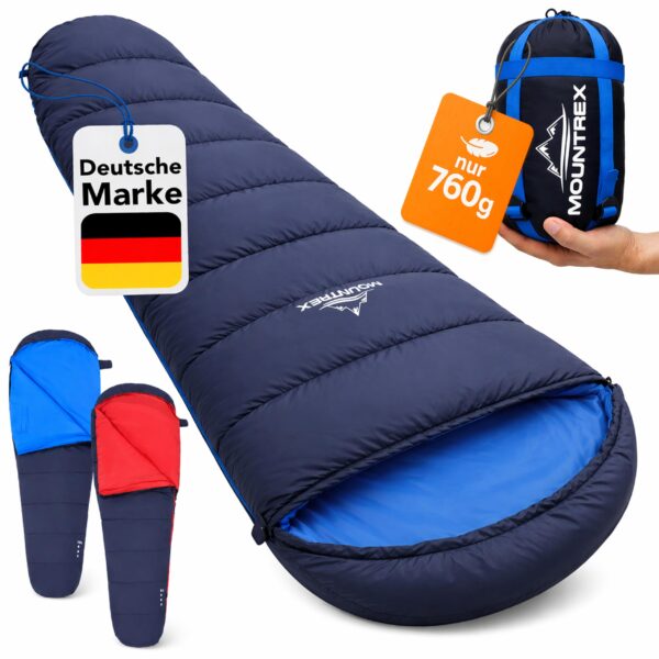 MOUNTREX Mumienschlafsack Ultraleicht 760g – Kompakter Outdoor Schlafsack für Camping & Trekking