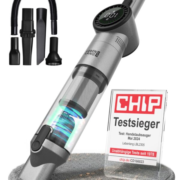 LEBENLANG Handstaubsauger Akku 17000PA – Testsieger mit Dual-Filter & Ladestation