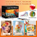 Vozuna 120er Acrylstifte Set wasserfest – Acrylmarker mit flexibler Pinselspitze für Steine, Glas & Holz – Bild 9