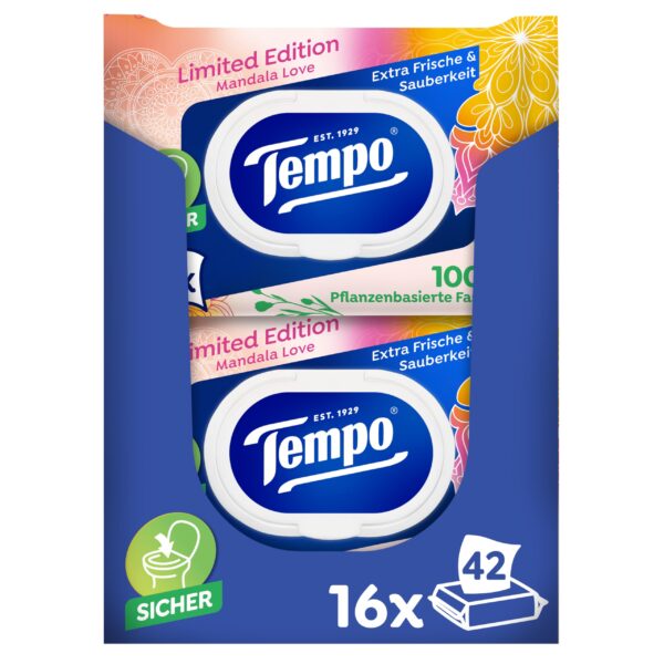 Tempo Feuchtes Toilettenpapier Mein Verwöhnmoment – 16er Vorteilspack ohne Farbstoffe