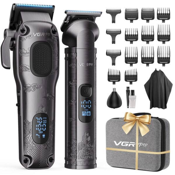 VGRPRO Haarschneidemaschine Set für Herren – Kabellose Profi Haarschneidemaschine mit 4-in-1 Trimmer & 9 Aufsätzen