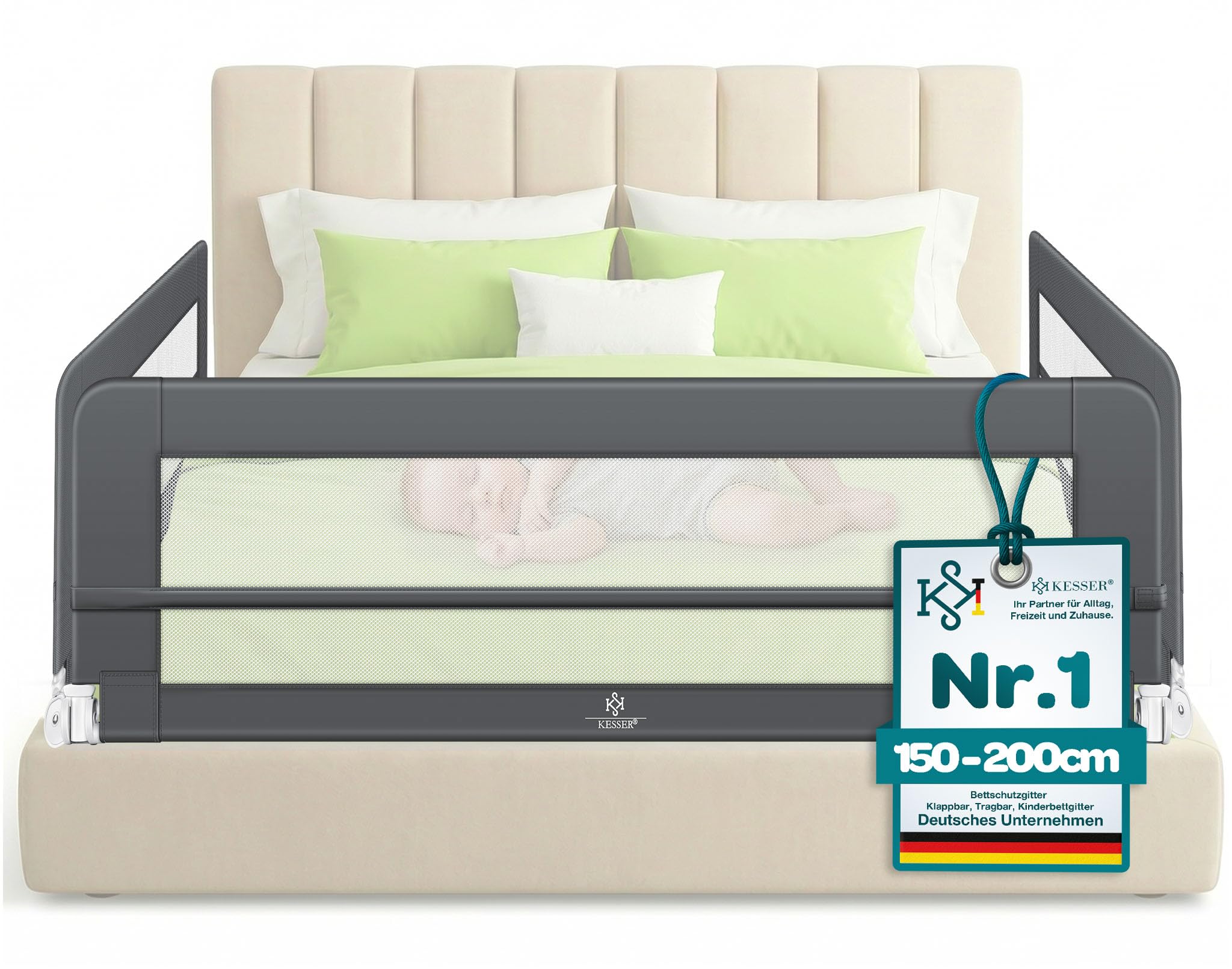 816JLBqHhrL._SY1611_.jpg KESSER Bettgitter 180 cm Höhe 42 cm – Klappbarer Rausfallschutz für Kinder & Babys – Bild 1