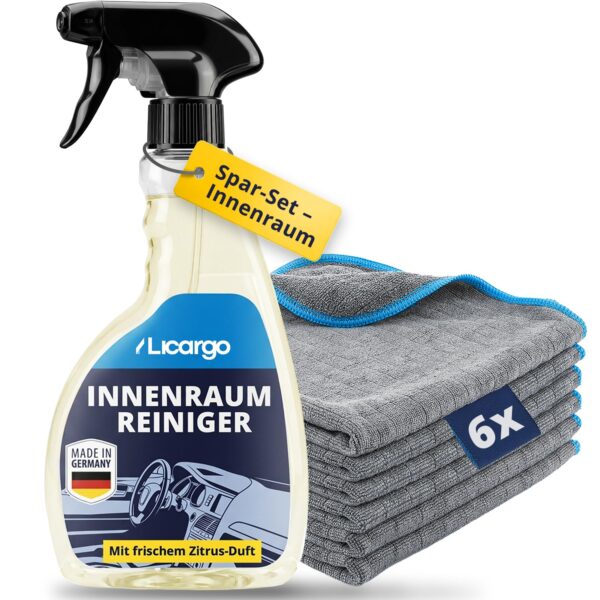 LICARGO® Innenraum-Reiniger Set mit 6x Mikrofasertücher & 500ml Reiniger – Cockpitpflege für Auto
