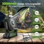 PDBEST Akku-Ventilator 20000mAh mit LED-Laterne – Tragbarer Campingventilator USB-C – Bild 2