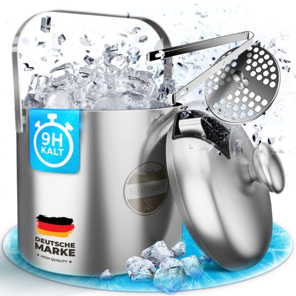 SilverRack Edelstahl Eiswürfelbehälter 1,3l mit Deckel & Zange – Premium Eiskühler