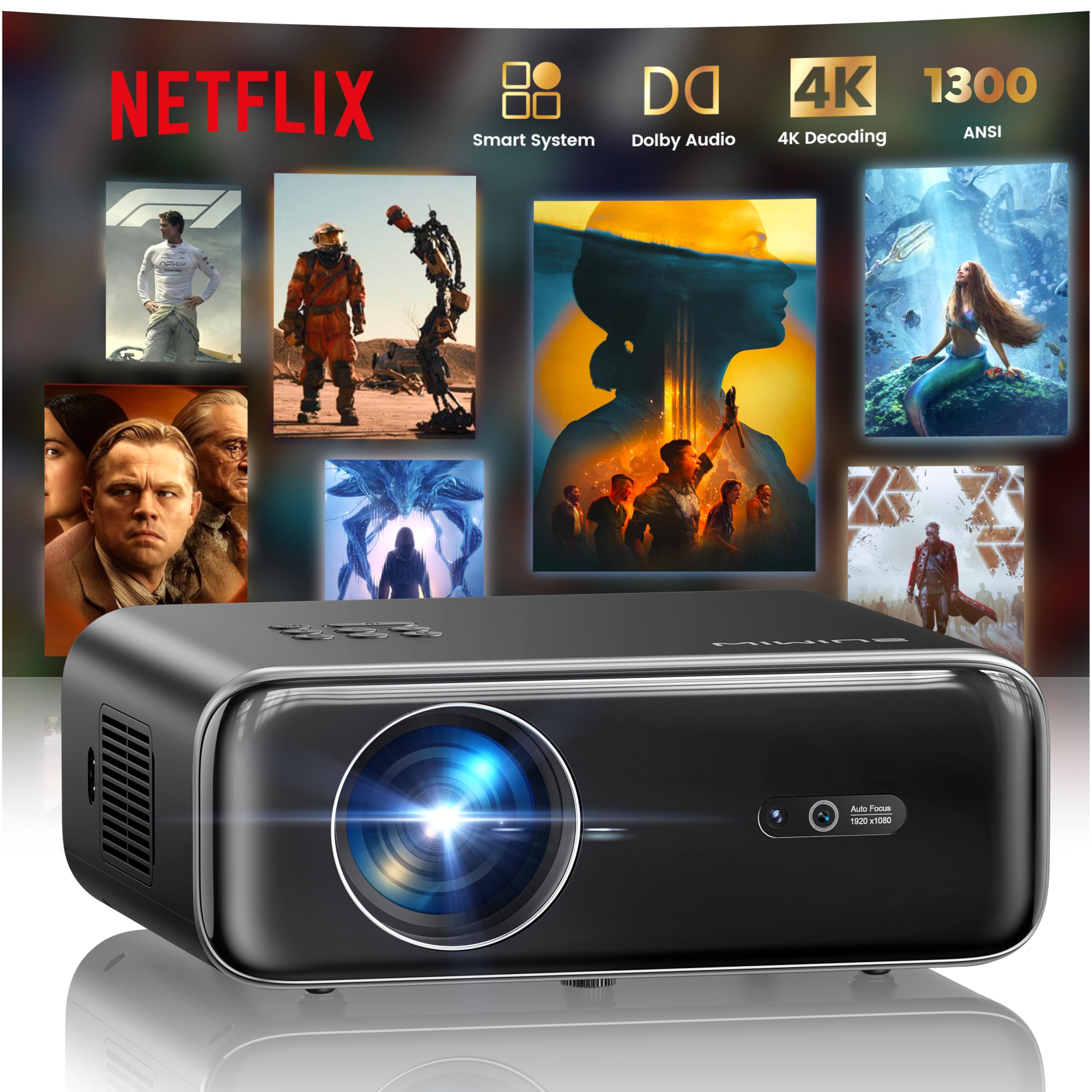 818b52xaaPL._SY2560_.jpg WiMiUS P62 Pro Smart Beamer 1300 ANSI – 4K Full HD Projektor mit Autofokus & Netflix – Bild 1
