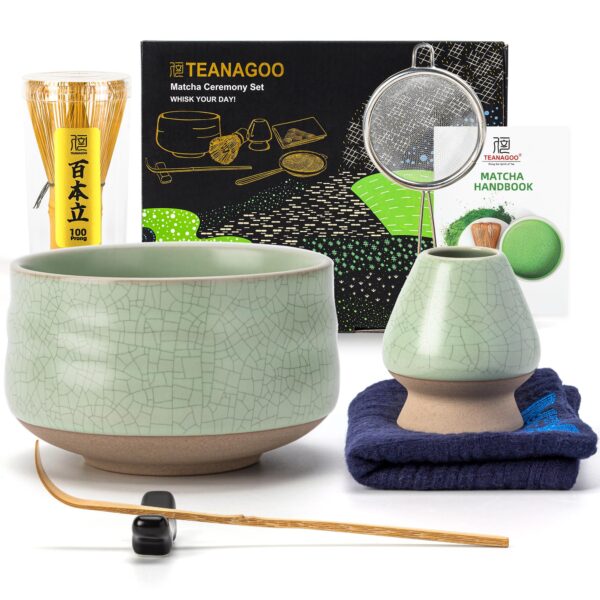 TEANAGOO Matcha Set 7-teilig – Authentische Tee-Zeremonie mit Bambusbesen & Keramikschale