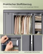 SONGMICS Faltschrank 150x175 cm mit 12 Ablagen & Kleiderstange – Stabiler Stoffschrank grau – Bild 7