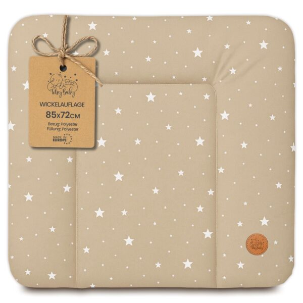 Wickelauflage 85x72 cm wasserdicht & abwaschbar – Wickelmatte Beige mit Sternen für Wickeltisch