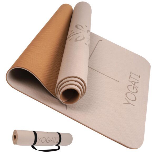 YOGATI Yogamatte 183x61cm mit Ausrichtungslinien – rutschfest & gelenkschonend mit Tragegurt