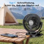 Sumairs 10000mAh Akku Camping Ventilator 14cm – Tragbar mit Fernbedienung & LED-Lampe – Bild 5