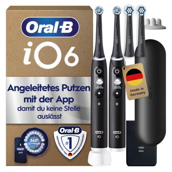 Oral-B iO Series 6 Elektrische Zahnbürste Doppelpack – Intelligente Zahnpflege mit 5 Putzmodi