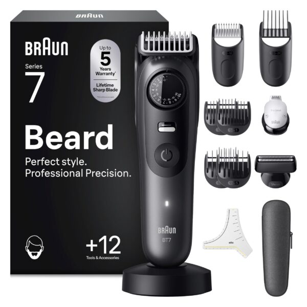 Braun Series 7 Barttrimmer BT7545 – Kabelloser Bartschneider mit 40 Längen & 120 Min. Akku