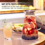 SUSTEAS 2 Liter Glaskrug mit Edelstahldeckel – Hitzebeständige Karaffe für Getränke – Bild 2