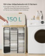 SONGMICS Wäschekorb 150 L mit 3 Fächern & Deckel – Cremeweiß – Bild 4