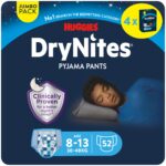 HUGGIES DryNites Nachtwindeln Jungen 8-13 Jahre, 52 Stück – Nächtlicher Schutz
