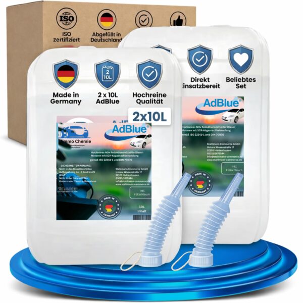 AdBlue 20 L (2x10 L) ISO 22240 mit Ausgiesser – Made in Germany